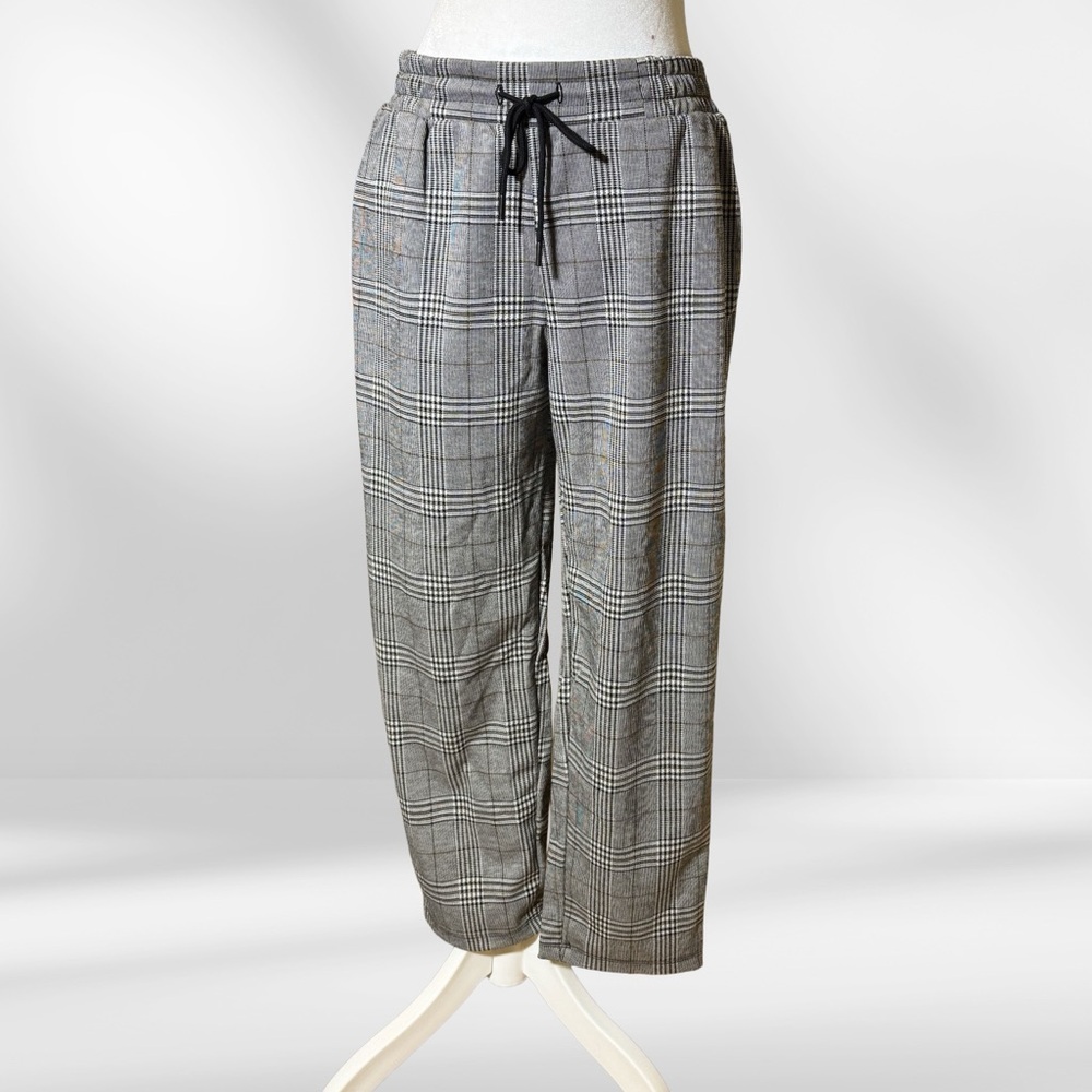 Women's Gray Plaid Drawstring Pants A New Day Sm